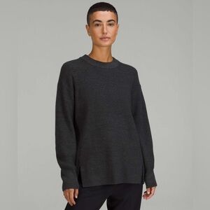 Lululemon Merino Wool-Blend Ribbed Crewneck Sweater in Heathered Black